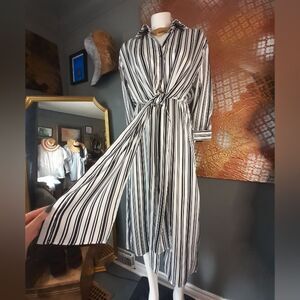 Zara Striped Black and White Women's Midi Dress